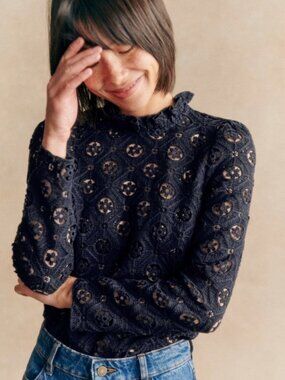 Sezane Florie Blouse size 4 BNWT Navy Lace